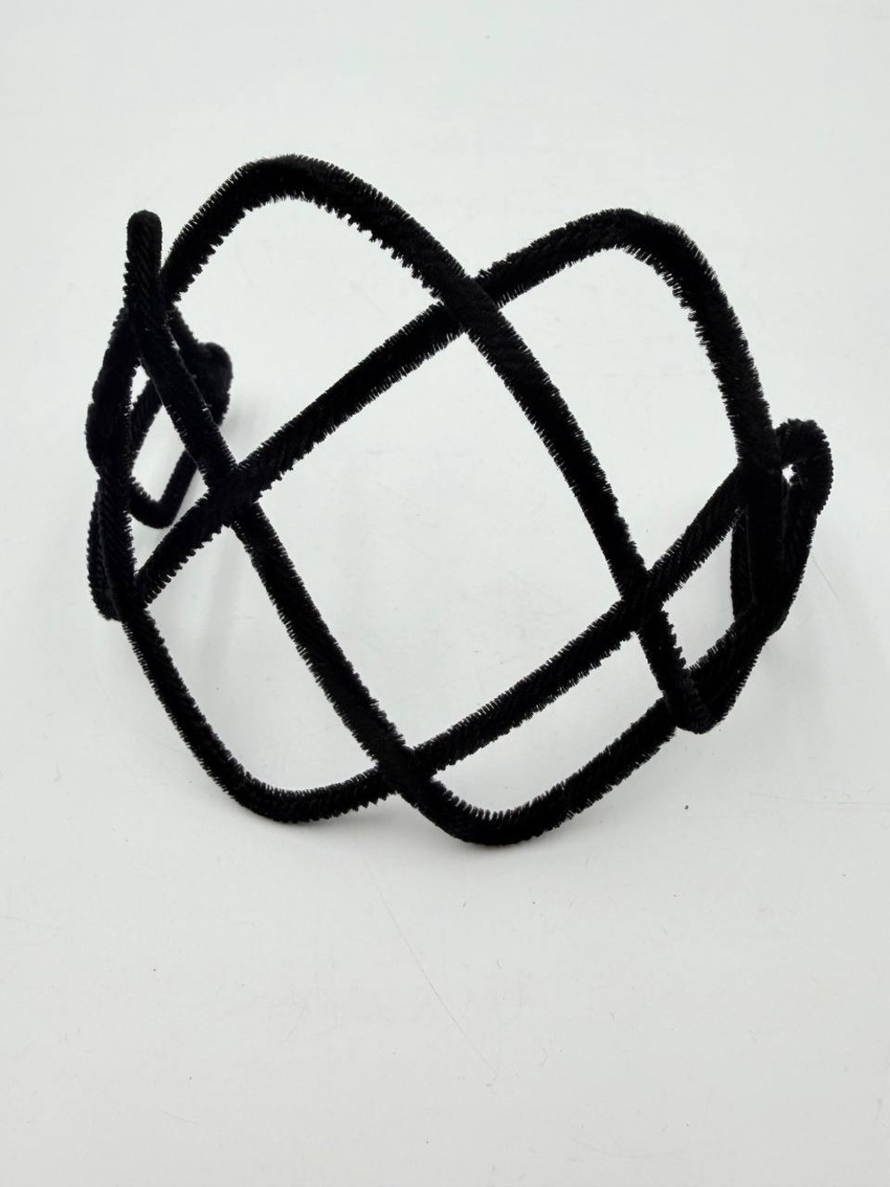 Vintage Black Velvet Cage Headband Sculptural Statement Fascinator Hairpiece